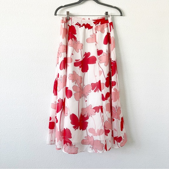 Ann Taylor Dresses & Skirts - Ann Taylor Petite Red Pink Floral Midi Skirt